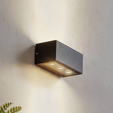 Lucande LED buiten wandlamp Selim, lengte 15,3 cm, zwart