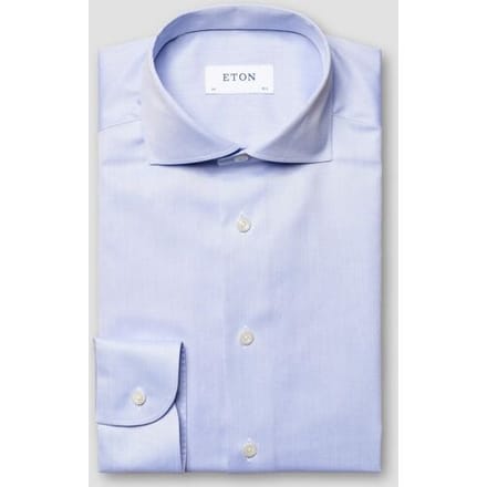 Katoenen Eton overhemd effen lichtblauw slim fit