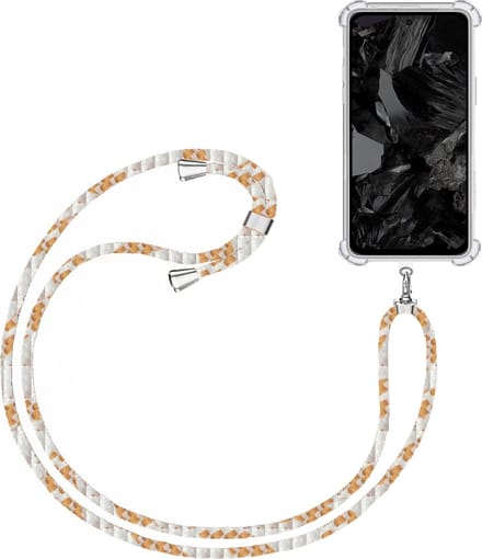 Telefoonkoord + Hoesje Geschikt voor Google Pixel 8a - Lengte Verstelbaar - Telefoonketting - Shock Proof Case - Wit Goud