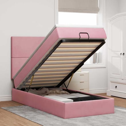 vidaXL - Ottoman - bed - met - matrassen - en - LED's - 90x190cm - fluweel - roze