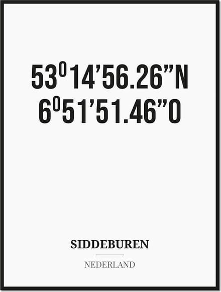 Poster/kaart SIDDEBUREN met coördinaten
