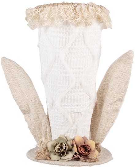 Clayre & Eef Decoratie Beeld Hoed 16x16x27 cm Wit Textiel Konijn