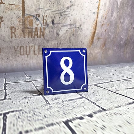 Emaille huisnummer blauw/wit nr. 8