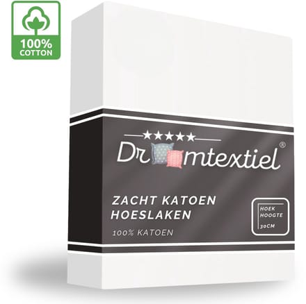 Droomtextiel Hoeslaken - 180x200 cm - Wit - 100% Katoen