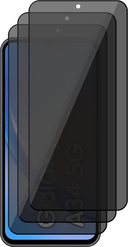 Privacy Screenprotector geschikt voor Samsung Galaxy A34 - 3x Glas Screen Protector FullGuard