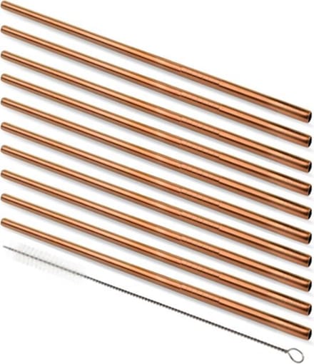 Herbruikbare Metalen Rietjes - RVS - 10 stuks - Rose Goud