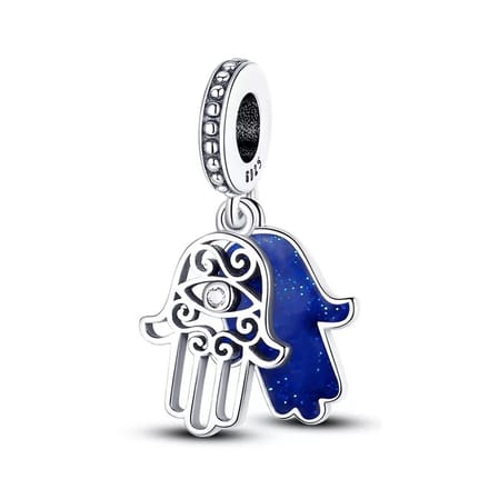 Hamsa hand bedel voor bedelarmband - Zilver & Blauw - RomyStones