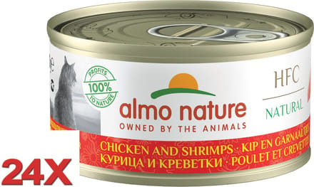 24x Almo Nature HFC - Kattenvoer Natvoer Blik - Natural - Kip & Garnaaltjes - 70g