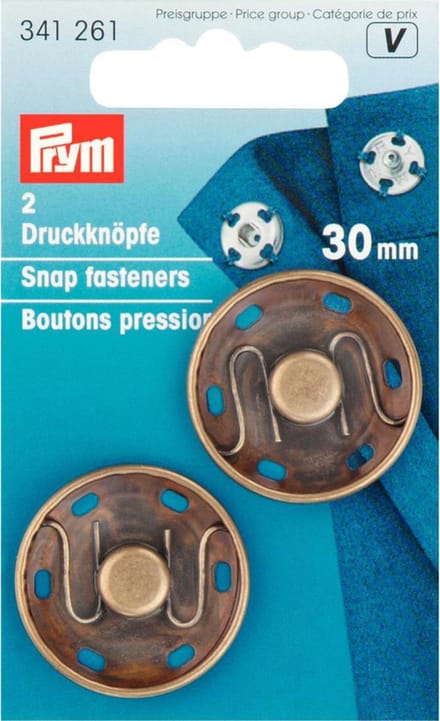 Aannaaidrukknopen 30 mm oudmessing 2 st. - Aannaaidrukknopen - Prym