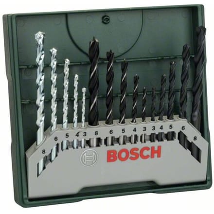 Bosch Accessories Mini-X-Line Mixed set, 15-delig, 5 steen-, 5 metaal-, 5 houtboren