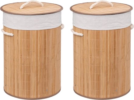 5Five Wasmand van bamboe - 2x - 48 liter - 35 x 50 cm - met deksel