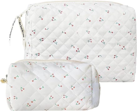 Set van 2 Pluche Make-up Tasjes met Kersenprint