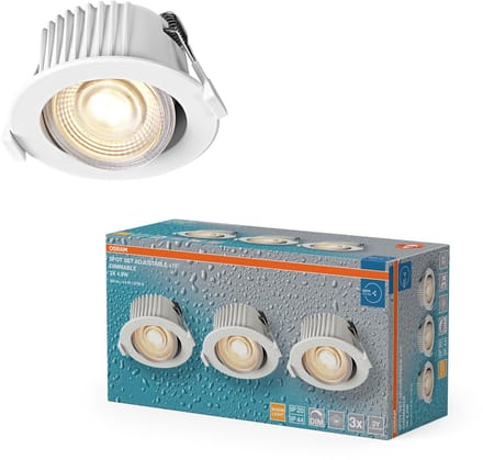 OSRAM Spot Set LED inbouwspot DIM IP44 4.9W Wit, set van 3 badkamer dimbaar draaibaar, warm wit 2700K