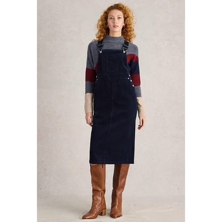 White Stuff Emmie Organic Cord Midi Pinny Dark Navy Maat: 6 REGULAR | Midi Jurken Outlet | Dames | Blauw