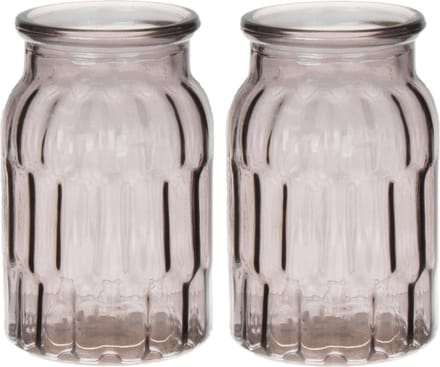 Bellatio Design Bloemenvaas klein - 2x - grijs - transparant glas - D10 x H16 cm - vaas