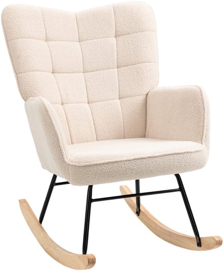 HOMCOM - Schommelstoel - met Fleece Look - Armleuningen - Beige