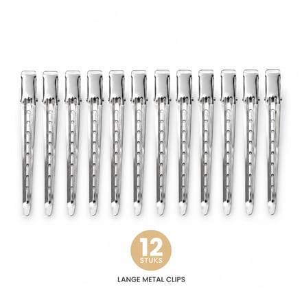Haar in Stijl® 12 Metal Clips Chrome - Haarklemmen - Platbek Clips 8.5 cm