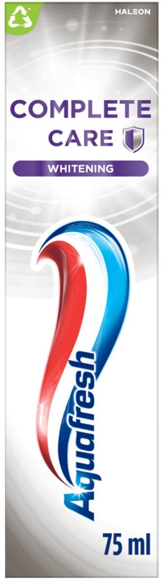 Aquafresh Complete Care Whitening - Tandpasta - Wittere Tanden - Bescherming van Tanden, Tandvlees & Adem - Vermindert Slechte Ademgeuren - Versterkt het Glazuur - Bevat Fluoride - Frisse Muntsmaak - Voordeelverpakking 12 x 75 ml