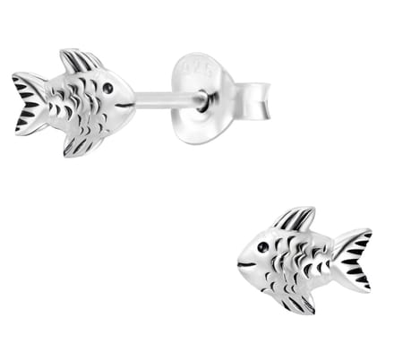 Joy|S - Zilveren vis oorbellen - 6 x 5 mm - geoxideerd