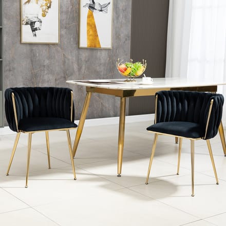 Eetkamerstoel Set- 2 stuks - Luxe Fluweel - Handgeweven Ontwerp - Zachte Kussens - Gouden Metaal - Modern