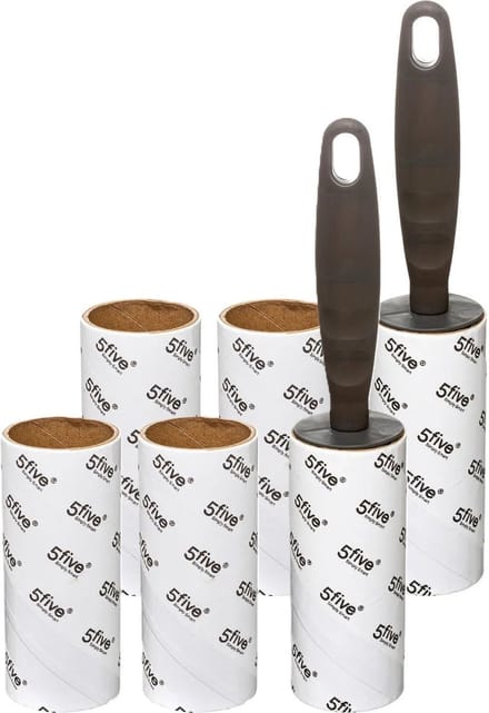 5Five Kledingroller/kleefroller - grijs - 21 cm - 10 vellen met 6x extra rollen - Pluizenroller - Kledingborstel