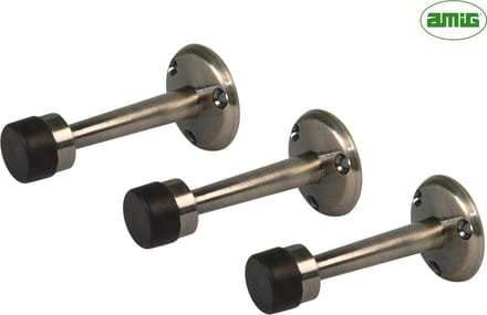 AMIG Deurstopper Deurbuffer - 3 stuks – Wandmontage – Ø19 x 73mm – Messing + Rubberen Dop