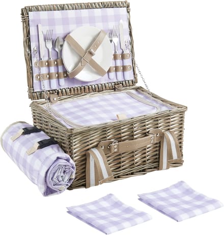 Picknickmand Bisceglie 2-persoons picknickset naturel paars en wit casa.pro