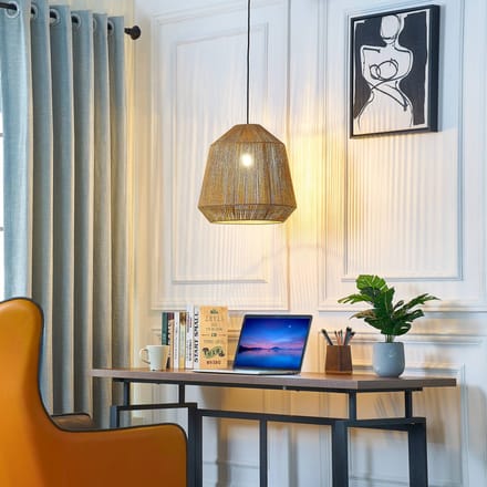 Lindby - hanglamp - 1licht - Bamboe, ijzer - H: 40 cm - E27 - hel hout