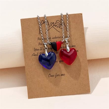 Vriendschapskettingen Set - Hart Blauw & Rood - Koppel Cadeau - EmmyRovi - Moederdag cadeau