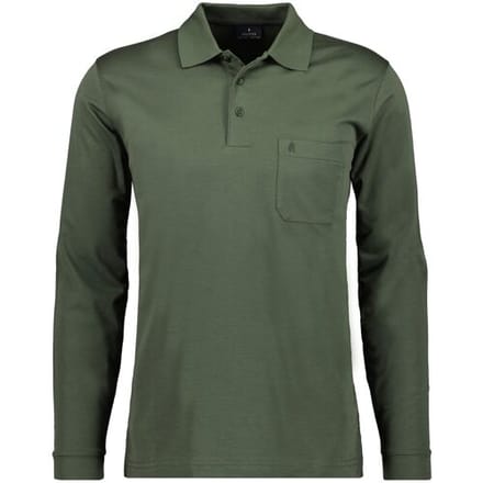 Ragman Softknit Polo Longsleeve Uni Breast Pocket Thyme / male