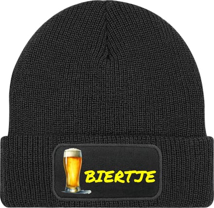 Muts met tekst - Zwart - 100% Soft-Touch acrylic - Biertje