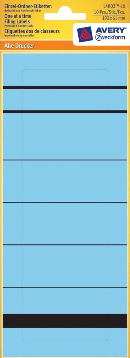 10x Enkele maplabels breed kort 192x61mm blauw