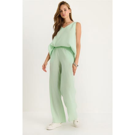 V-hals Katoenen Blouse-Broek Twee-Piece Set