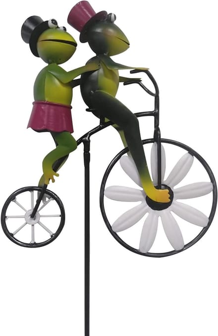 Metalen Wind Spinner - Draaiend Tuindecor - Tuin Versieren - Dier Rijdt Fiets - 25cm Hoog - A