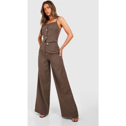 boohoo Dames Textured Wide Leg Trousers | Mokka | Maat: 40