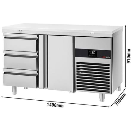 GGM Gastro Koelwerkbank PREMIUM - 1400x700mm - met 1 deur - 3 lades - met snijplaat wit