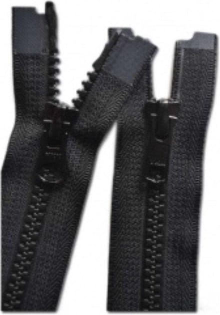 YKK DUBBEL DEELBARE RITS, DONKER BRUIN, 90CM, BLOKTANDJES, PER STUK.