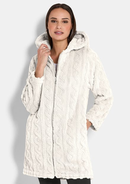 Gezellig fleecejack met capuchon - wit - Gr. 52 van Goldner Fashion