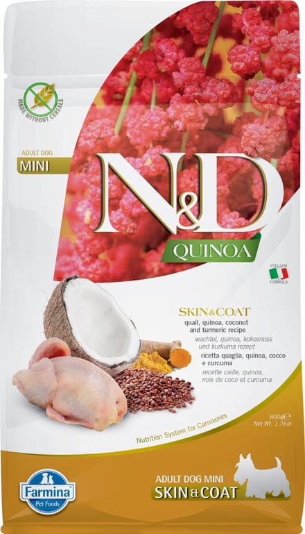 N&D Quinoa hondenvoeding Skin & Coat small breed Kwartel 800 gr.