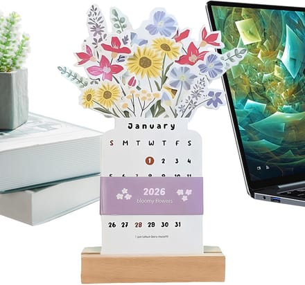 Bureaukalender 2026 - Periodeplanner Vaasontwerp - Planning en Decoratie - Met Houten Basis - 22 x 10 cm - Meerkleurig