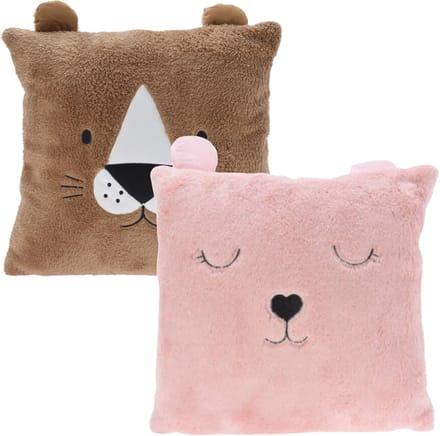 Excellent Houseware Dieren sierkussen - kinderkamer - roze / bruin - 43 cm - polyester - met oren