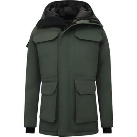 Halflange Winterjas Heren met Capuchon - 7503 - Groen