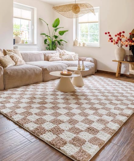 Checkerboard vloerkleed - Check ivoor/beige 80x150