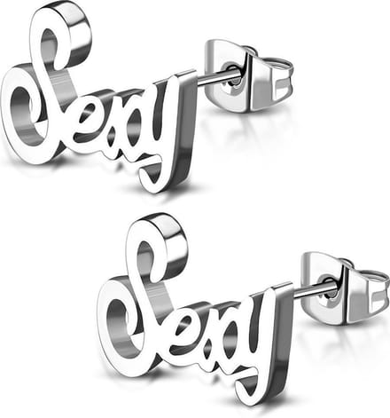 Amanto Oorbellen Baz - 316L Staal - Tekst - Sexy - 9x15mm