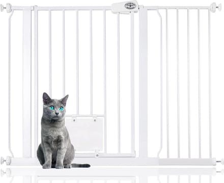 Bettacare Huisdierhek met Afsluitbaar Kattenluik, 107,4 - 115cm, Wit
