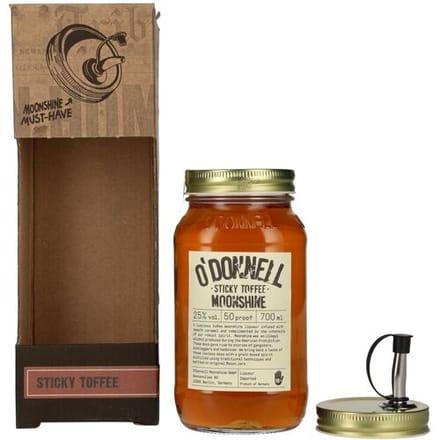 O'Donnell Moonshine STICKY TOFFEE Liqueur 25% Vol. 0,7l in geschenkverpakking met Uitloop