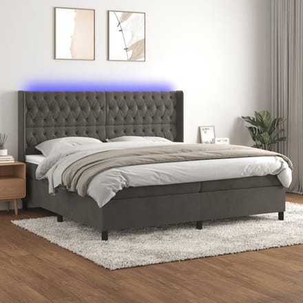 vidaXL - Boxspring - met - matras - en - LED - fluweel - donkergrijs - 200x200 - cm