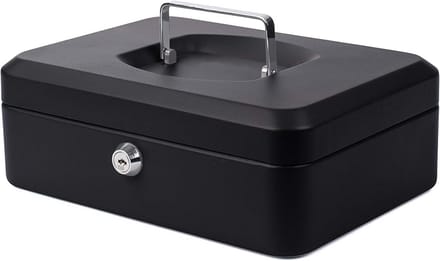 Geldcassette met cilinderslot en 2 sleutels - 10 inch, zwart