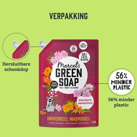 Marcel's Green Soap Universeel Wasmiddel Navulling - Mandarin & Osmanthus - 4 x 1L - 92 wasbeurten