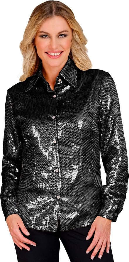 Pailletten Blouse Zwart Showgirl Vrouw